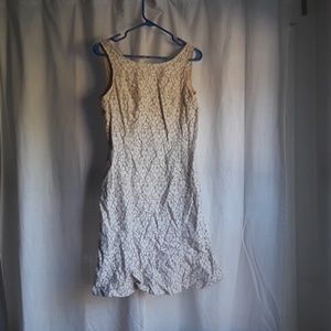 White on beige lace dress